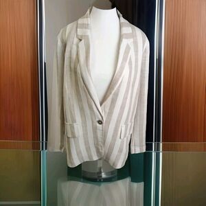 Gimmicks Women's Size M Stripe Jacket 100% Linen Beige One Button